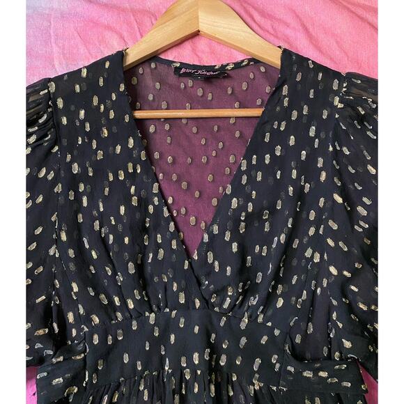 Betsey Johnson Vintage Y2K Silk Dress Kimono Angel Sleeves USA Sz 4 Silk Lurex - Picture 4 of 5